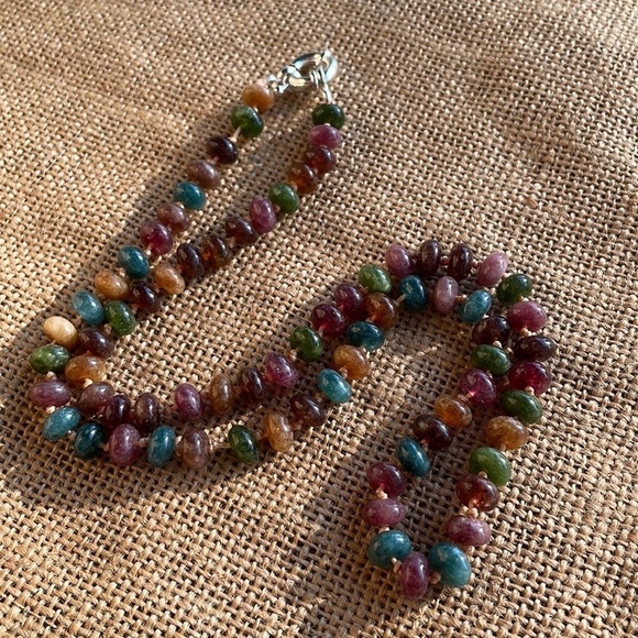 Natural Stone Rondelle Colorful Tourmaline knotted Necklace Handmade New - Picture 4 of 13